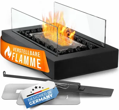 Produktbild von flammtal Bioethanol Tischkamin EMBER mit Dekosteinen, Rauch & Geruchsfrei - Tischfeuer mit verstellbarer Flamme - Für angenehme Wärme Indoor & Outdoor, KI-generiertes Bild