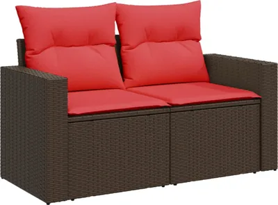 Zdjęcie produktu dla vidaXL Sofa ogrodowa z poduszkami 2-osobowa brązowa z polirattanu