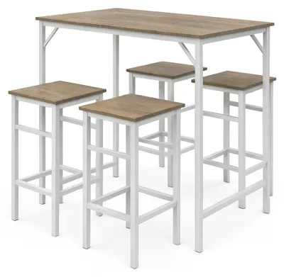 Produktbild von Sabi - Bartisch mit 4 quadratischen Hockern im Industrial-Eichen-Stil, Frühstückseck-Set