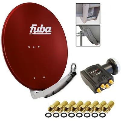 Produktbild von Antenne Fuba 74x84 cm Alu Ziegelrot DAA 780 + PremiumX DELUXE Quad LNB 0,1 dB + 8x F-Stecker