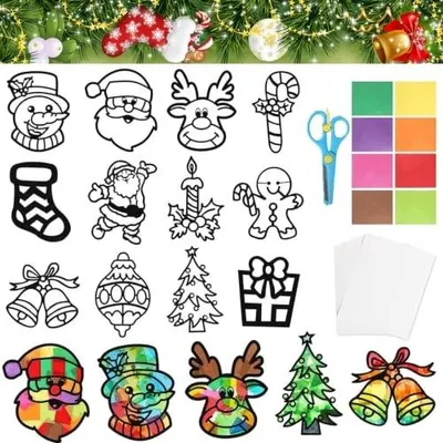 Zdjęcie produktu dla Naklejki na okno boże narodzenie bałwan święty mikołaj DIY zestaw dla dziec