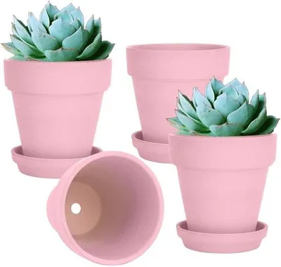 Productafbeelding van Famanu terracotta potten met onderzetters - set van 4, 15,2 cm