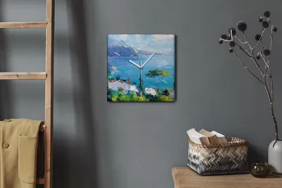 Produktbild von Coloray Hodiny Unikátní 30x30 cm  Tiché hodiny Pro obývací pokoj a kuchyň Nástěnné hodiny Plátno Bílé ručičky hodin - Mořské hory modré moře