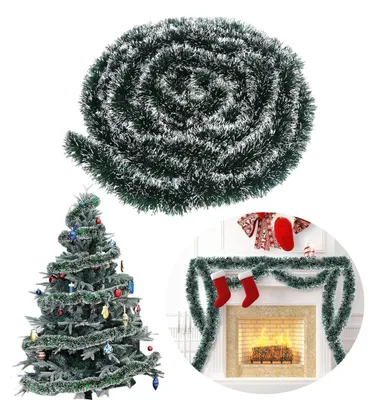 Produktbild von Weihnachtsgirlande 10m Grün Weiß mit Schneespitzen für Innen & Außen