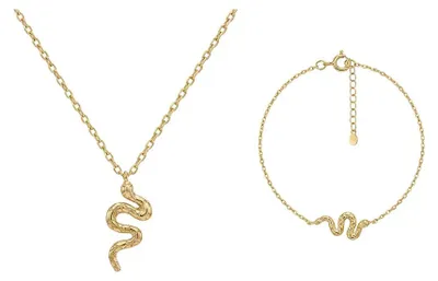 Produktbild von Suzan Gold® 375 Echtgold Schmuckset Damen Halskette Armband Schlange elegant wasserfest Geschenk Set Serpentina Gold hochwertig