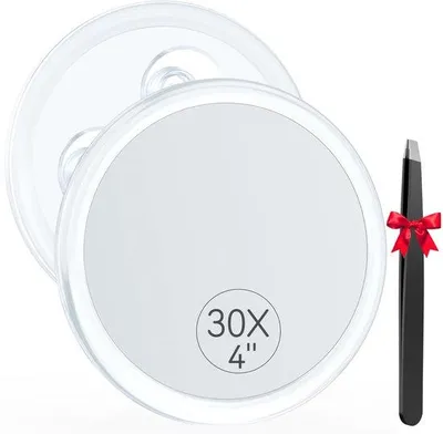 Obrázek produktu pro Kulaté kosmetické zrcátko s 30násobným zvětšením, 10 cm, 3 přísavky, s odstraňovačem černých teček