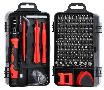 Obrázek produktu pro Multifunkční sada nářadí 115 v 1 pro hodinky a mobilní telefony – Přesná sada nářadí pro opravy hodinek, mobilních telefonů, notebooků, brýlí atd. – Červená