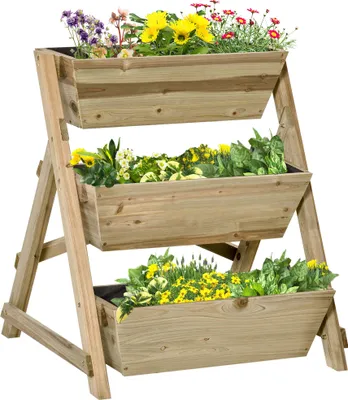 Produktbild von Hochbeet Blumentreppe Holz Blumenleiter mit 3 Ablagen Pflanzentreppe Pflanzregal Pflanzenständer Blumenregal Blumenständer Natur 71 x 61 x 77 cm