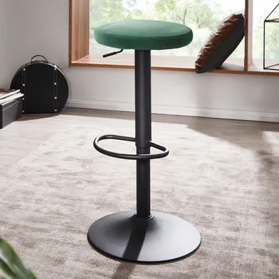 Produktbild von FineBuy Barhocker Samt Hocker Grün ohne Lehne 58 - 79 cm Küchenhocker Stoff / Metall 100kg Design Barstuhl Tresenhocker Drehbar Bistrohocker