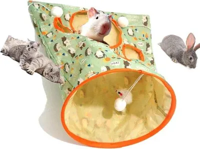 Produktbild von Interaktiver Katzentunnel aus Pappe, kratzfest, mit Knistgeräuschen, Plüschmaus, für Katzen