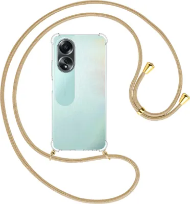 Produktbild von Handykette Backcover-Schutzhülle mit Band (Metall goldfarben) für Oppo A58 4G (CPH2577) - caramel