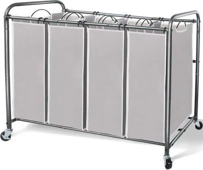 Produktbild von Doppelwaschbecken 4 Fächer - Waschtisch 4 Fächer - Rollwaschtisch – Waschbecken Mit Entfernbarem Topf - Doppelwaschtisch - Duo Waschtisch – Zwei Waschbecken - Grau