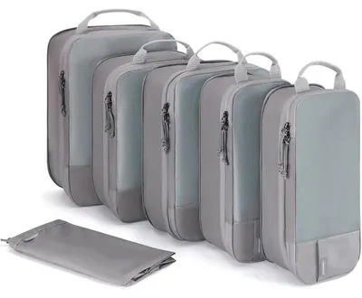 Produktbild von Koffer Organizer Set 6 Stück, Packwürfel Kompression, Wasserdicht, Grau