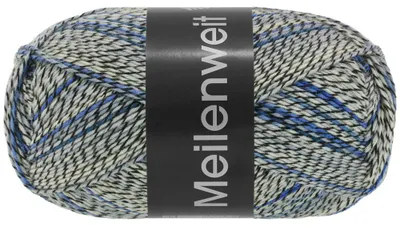 Produktbild von Lana Grossa MEILENWEIT 100 g Denim Mix zeitlose 4-fach Herren-Sockenwolle 420 m Farbe 4608 - Schwarz/Weiß/Hellgrau/Mittelgrau/Petrol/Kornblume