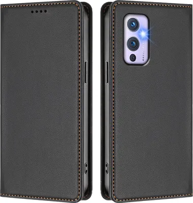 Image de Étui en cuir pour OnePlus 9, étui à rabat magnétique en cuirPolyuréthaneavec support, noir