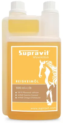 Produktbild von Supravit Reiskeimöl für Pferde 1 Liter | 100% naturrein – kaltgepresst & reich an Gamma-Oryzanol | Hochwertiges Ergänzungsöl