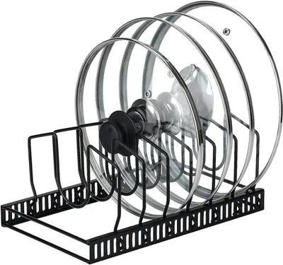 Zdjęcie produktu dla Organizator do kuchni - Półka na garnki - System przechowywania w kuchni - Regulowane przegródki - 30 x 19 x 13,3 cm - Czarny