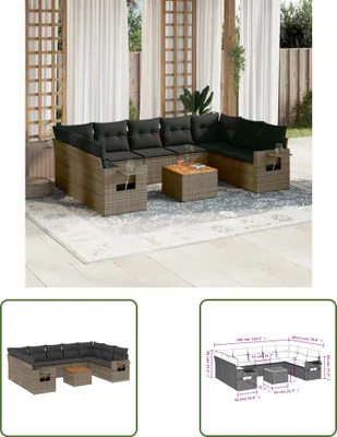 Produktbild von The Living Store 10-tlg. Garten-Sofagarnitur mit Kissen Grau Poly Rattan