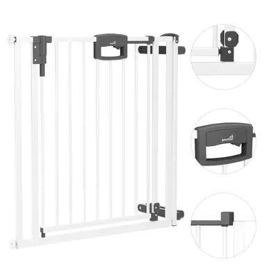 Produktbild von GEUTHER® Treppengitter Montage Easylock Ohne Bohren | Türschutzgitter mit Zusatzklemme | Schutzgitter Treppengeländer in Weiß | Breite: 100-108,5 cm