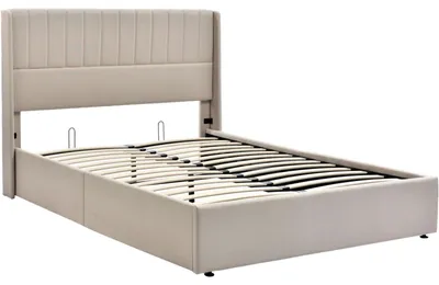 Obrázok produktu pre Posteľ s úložným priestorom – čalúnená posteľ – dvojposteľ 160 x 200 cm – kovový rám – béžová