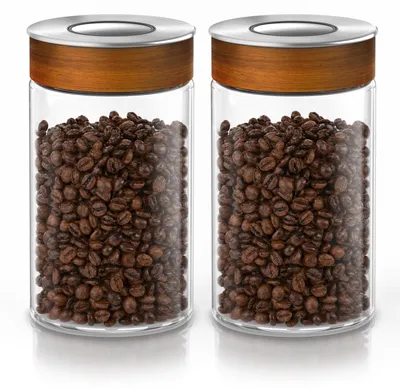 Produktbild von Arendo Vorratsglas 2er Set je 1000 ml aus Borosilikatglas mit luftdichtem Vakuum-Klickdeckel, Edelstahldeckel mit Silikondichtung, Vorratsbehälter, 2 Stück, transparent