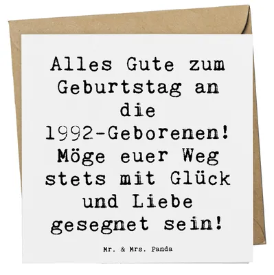 Produktbild von Mr. & Mrs. Panda Glückwunschkarte Spruch 1992 Geburtstag - Weiß - Geschenk, Glückwünsche, liebevoller, Geburtsjahr, faltkarte, anlasskarte, Jubiläum, Happy Birthday
