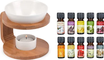 Produktbild von Duftlampe Natur Keramik Holz Bambus Öllampe Aromalampe inkl. 10 Duftöle