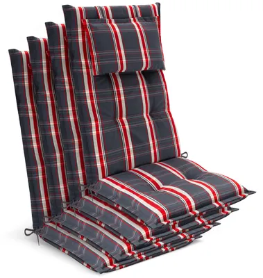 Produktbild von Beautissu 4x Premium Hochlehnerauflage 120x50x7cm, Grau-Rot-Kariert