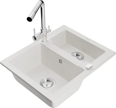 Produktbild von Mexen Carlos 1,5-Becken-Granitspüle mit Mischbatterie Duero, Weiß - 6518-20-671600-00