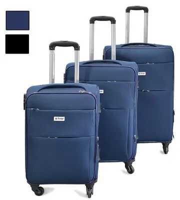 Image de set de 3 trolleys Valises souples pour voyager confortablement Bleu foncé