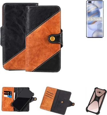 Produktbild von K-S-Trade Handyhülle Schutzhülle Bookstyle Case Wallet-Case kompatibel mit Huawei Honor 30 Pro+ Handy Cover Bumper Klapphülle schwarz hellbraun 1x