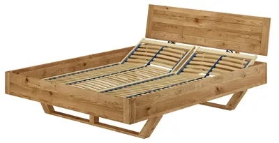 Produktbild von Schwebebett Doppelbett 160x200 Eiche massiv geölt mit Zubehör V-60.89-16Federholzrahmen inkl.