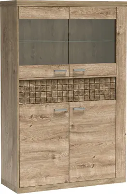 Obrázek produktu pro Vitrína BALESTRAND – dubové dřevo – zásuvka – 102 x 160 x 41 cm
