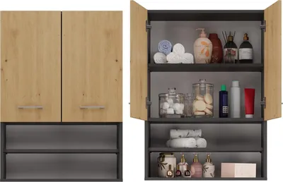 Produktbild von Bad-Hängeschrank mit MARGO-Regalen – Artisan-Eiche / Anthrazit