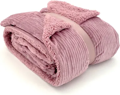 Produktbild von heimtexland ® super dicke Cord Kuscheldecke mit flauschigem Sherpa Fell Wohndecke 200x150 Decke Typ767 Rosa
