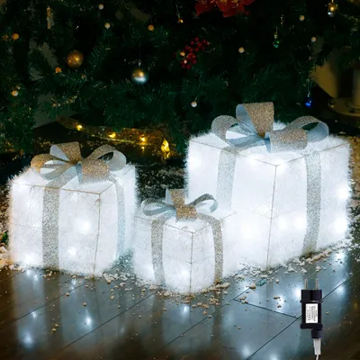 Produktbild von CCLIFE LED Geschenkbox 3er Set Netzstecker Weihnachten Beleuchtete Lichterkette Weihnachtsdeko, Kaltweiß, Cushhom