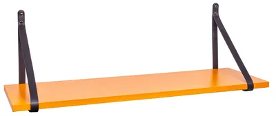 Zdjęcie produktu dla Półka wisząca KOTARBAU z paskami skórzanymi, 60x25x1,8 cm, kolor: czarny, pomarańczowy