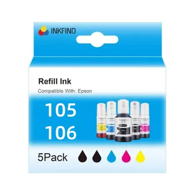 Produktbild von INKFIND 105 106 Ecotank Tintenpatrone für Epson105 Epson 105 Epson106 Epson 106 EcoTank 5-Farben-Multipack für Epson EcoTank ET-7700 Epson EcoTank ET-