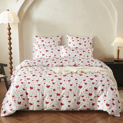 Produktbild von Satin Bettwäsche 135x200 cm 4-teilig Rot Herzen 100% Polyester