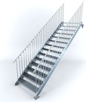 Produktbild von Stahltreppe 14 Stufen bis Höhe 280 cm, Laufbreite : 120 cm beidseitiges Geländer ST 1 (31 / 31 mm)
