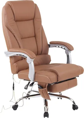 Produktbild von Ergonomischer Massagesessel – Luxus-Bürostuhl – mit Massagefunktion und verstellbarer Fußstütze | Farbe: hellbraun