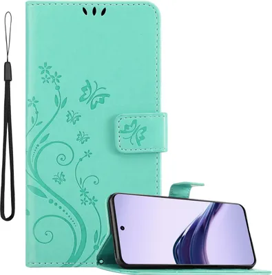 Image de Cadorabo Housse pour Realme 13 Pro 5G Housse en FLORAL TURQUOISE Housse de protection au design floral avec fermeture magnétique, fonction de rangement et emplacements pour cartes Book Case Cover