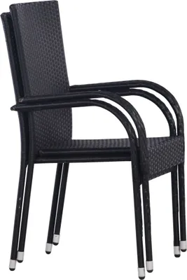 Produktbild von vidaXL Stapelbare Gartenstühle 2 Stk. Poly Rattan Schwarz