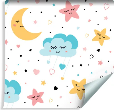 Produktbild von 10m VLIES TAPETE Rolle Kinderzimmer Sterne Wolken Monde Himmel Herzen XXL