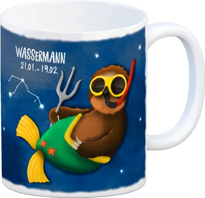 Produktbild von Kaffeebecher mit Faultier Sternzeichen Wassermann Motiv Becher Tasse