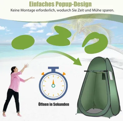 Obrázek produktu pro Plážový sprchový stan přebalovací stan toaletní stan boční stan velká stanová kabinka skládací zelená