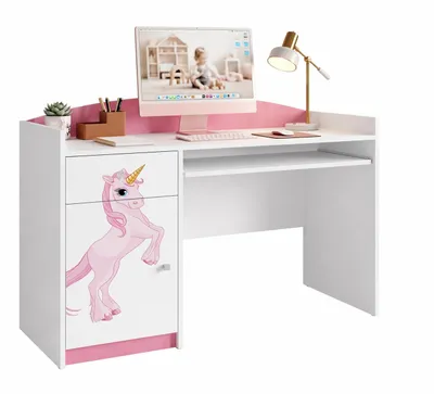 Image de Bureau pour fille rose | Bureau d'ordinateur avec rallonge | Espace d'étude moderne pour les devoirs et l'enseignement à domicile | Mobilier pour adolescents