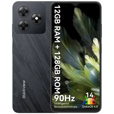 Image de Téléphone portable Blackview Wave 8 AI sans abonnement, écran IPS HD+ de 6,56 pouces, 12 Go de RAM + 128 Go de stockage, processeur octa-core, batterie de 5 000 mAh, appareils photo 13 MP + 8 MP, double SIM, Face ID, 1080p FHD