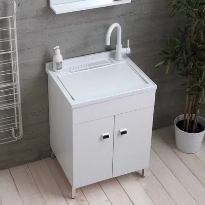 Immagine prodotto di Mobile lavanderia 60x50 cm bianco con lavandino in resina profondo