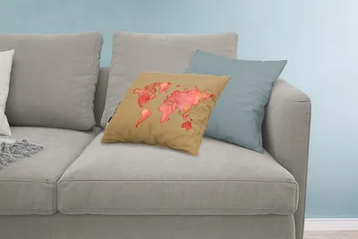Produktbild von MuchoWow® Zierkissen Sofakissen Wohnzimmer Dekokissen 60x40 cm Weltkarte - Rot - Aquarell - Kopfkissen - Polster mit Foto